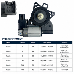 Window Lift Motor 2 Pins for Mazda 2 DY 00-07 (FR/RR), 3 BK 03-09 (FL/RR), 6 GG/GY 02-07 (FL/RR), CX7 ER 06-12 (FL/RR), CX9 TB 07-16 (FL/RL)