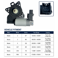 Window Lift Motor 6 Pins for Mazda 2 DY 00-07 (FL/RL), 3 BK 03-09 (FR/RL), 6 GG/GY 02-07 (FR/RL), CX7 ER 06-12 (FR/RL), CX9 TB 07-16 (FR/RR)