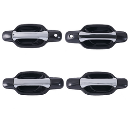 Set of 4 Chrome Facial, Smooth Black Base Outer Door Handle for Isuzu D-Max 06-12, Holden Rodeo RA 03-08, Colorado RC 08-12